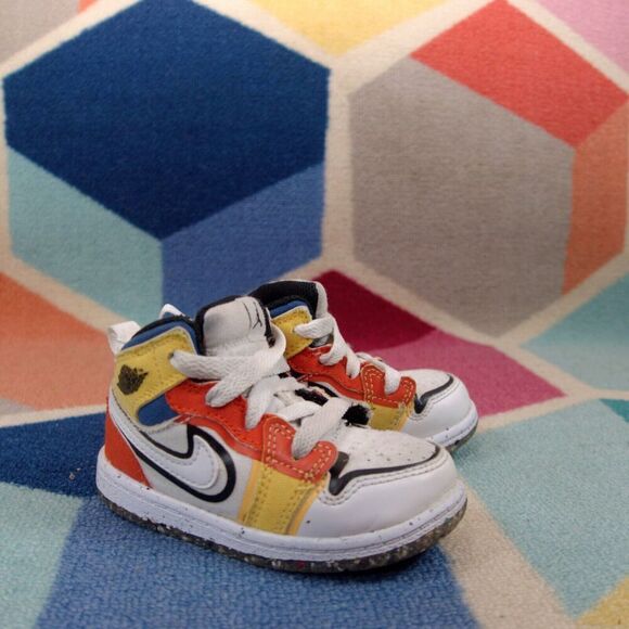 Air Jordan 1 Mid SE Multi Color Canvas Goat Sneakers  Kids 6C Backtap Restitched - Picture 3 of 6